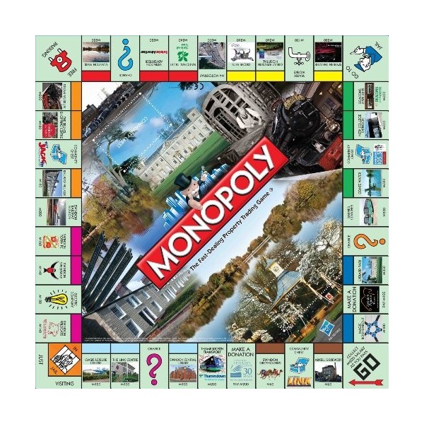 Winning Moves Jeu de société Swindon Monopoly, avancez vers Swindon Greyhounds, Coate Water ou Magic Roundabout et échangez v