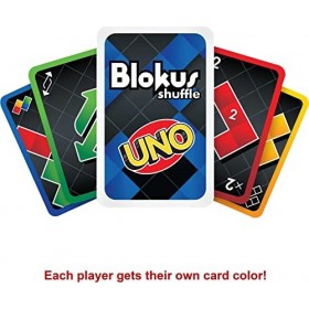 Mattel Game Blokus Shuffle édition UNO, jeu de société et de stratégie avec pièces et cartes, GXV91