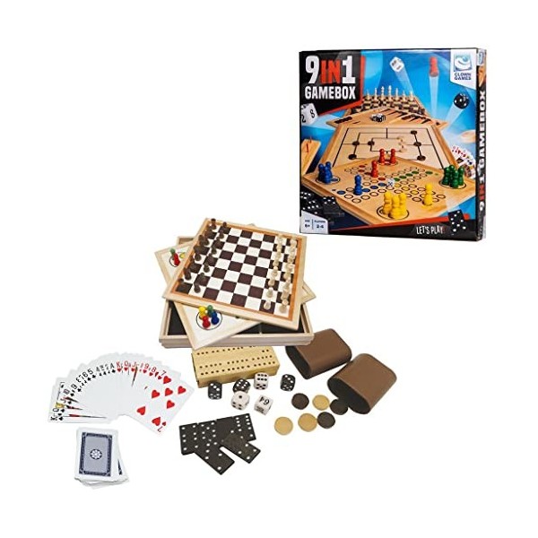 Clown Games - Clown Games 9-in-1 Boîte de Jeu en Bois - 1 Compter