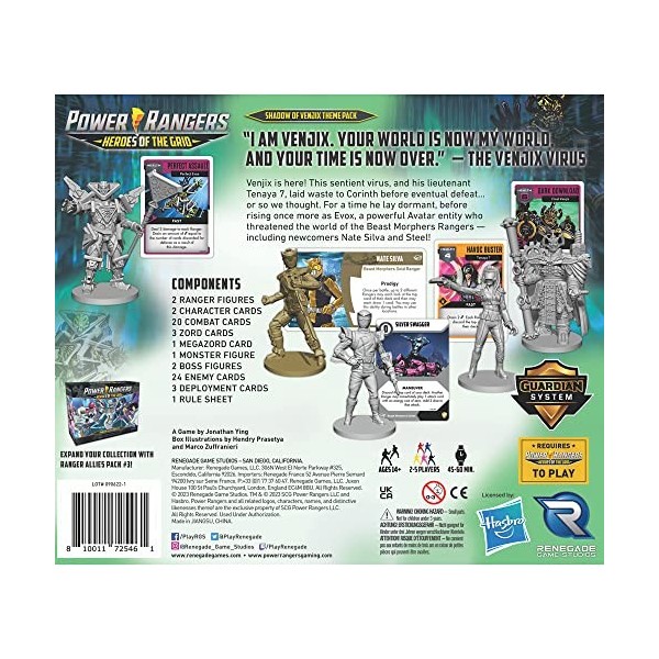 Power Rangers Heroes of The Grid : Shadow of Venjix - Extension - Cartes et patrons, Renegade Game Studios, RPG pour 2 à 5 jo