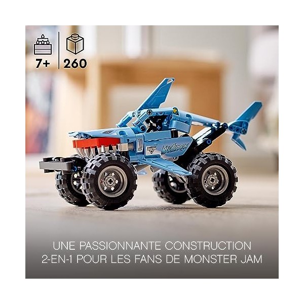 LEGO 42134 Technic Monster Jam Megalodon, Jouet de Voiture, 2 en 1, Truck et Low Racer Lusca, Véhicule à Rétrofriction, pour 