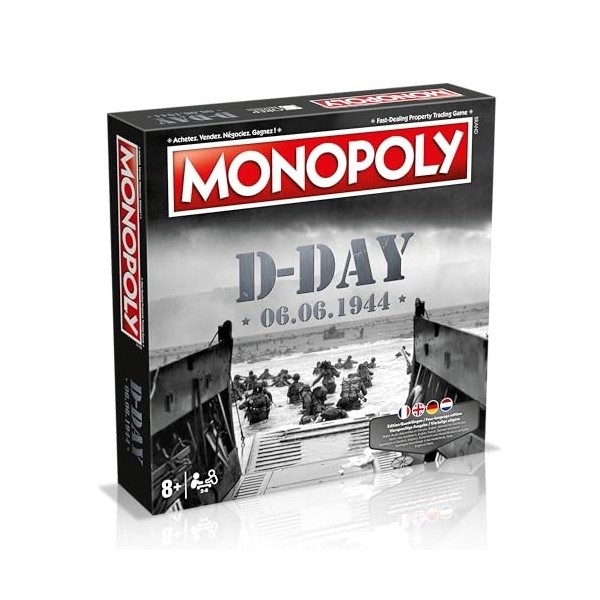 Winning Moves - Monopoly D-Day QUADRILINGUE - Jeu de société - Jeu de Plateau - 4 Langues Anglais - Français - Allemand - Née