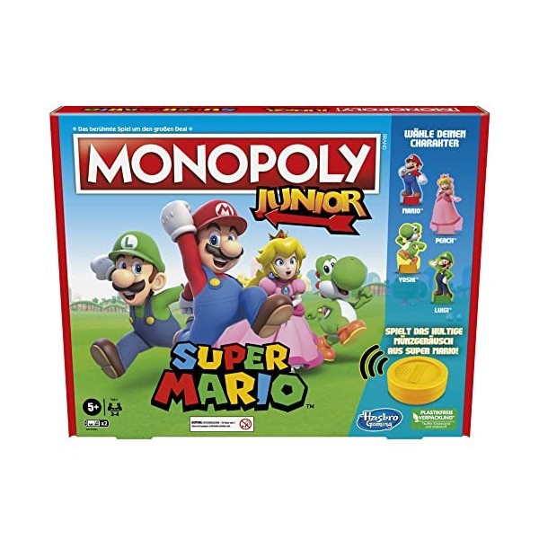 Hasbro Monopoly Junior Super Mario Edition Jeu de Plateau à partir de 5 Ans Joue dans Le Royaume des Champignons comme Mario,