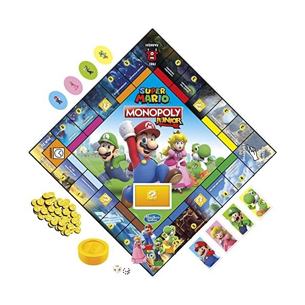 Hasbro Monopoly Junior Super Mario Edition Jeu de Plateau à partir de 5 Ans Joue dans Le Royaume des Champignons comme Mario,