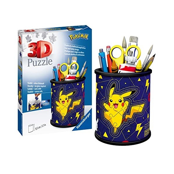 Ravensburger - Puzzle 3D Pot à Crayons - Pokemon / Pikachu - A partir de 6 ans - 54 pièces numérotées à assembler sans colle 