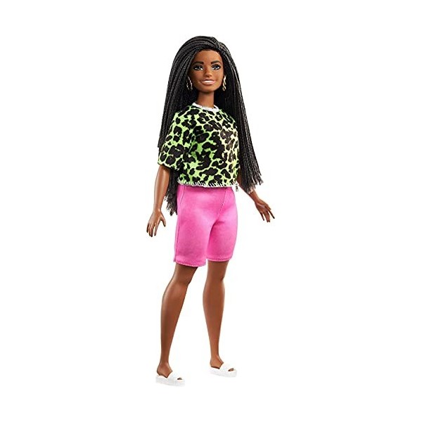 Barbie Fashionistas poupée mannequin 144 aux longs cheveux tressés et avec une tenue fluo, jouet pour enfant, GYB00