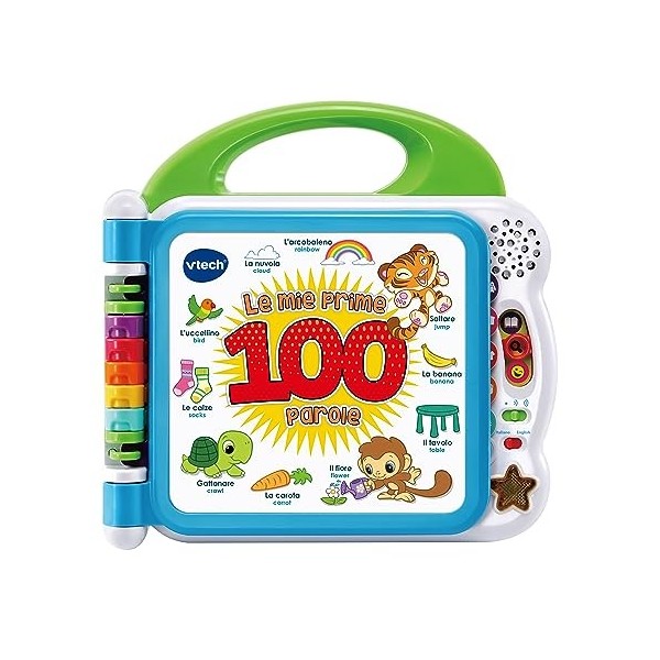 VTech Mon Premier Livre Illustré - Mes Premiers 100 Mots, Livre bilingue pour Enfants, Livre sensoriel en Italien et en Angla