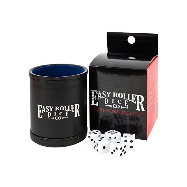 Professional Dice Cup | Black Leatherette Exterior with Blue Velvet Interior | Includes 5 FREE 6-Sided Dice