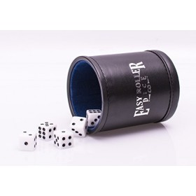Professional Dice Cup | Black Leatherette Exterior with Blue Velvet Interior | Includes 5 FREE 6-Sided Dice