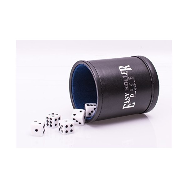 Professional Dice Cup | Black Leatherette Exterior with Blue Velvet Interior | Includes 5 FREE 6-Sided Dice