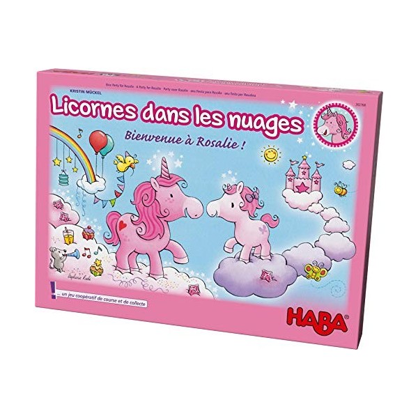 HABA- Licornes dans Les Nuages Bienvenue à Rosalie, Jeu coopératif enchanteur de Course et de Collecte & 303648 - Licornes da