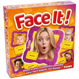 TOMY- Face it Familial, Éducatif à partir de 2 Joueurs Mime pour Enfant, Société par Équipe, Jeu de Rapidité, Adolescents et 