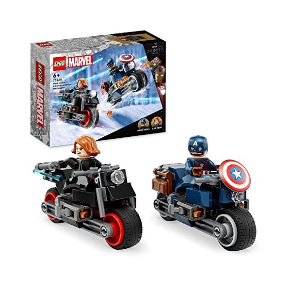 LEGO 76260 Marvel Les Motos de Black Widow et de Captain America, Set Avengers L’Ère d’Ultron avec 2 Jouet de Motos, Super-Hé