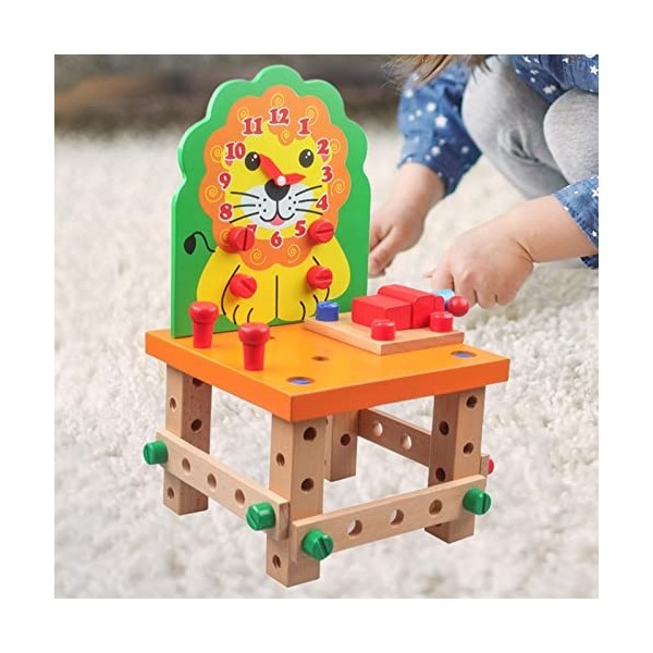 F Fityle Modèles de Chaise en Bois Ensemble de Jeu de Construction avec et Outils Jouets Montessori Projet en Bois pour Enfan