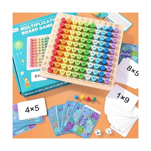 Qoier Montessori Maths Games améliore Les compétences en calcul, Planche de calcul en Bois, Cadeau Parfait, Table de Multipli