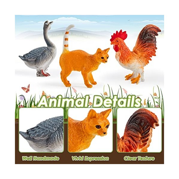 BUYGER Figurine Animaux Jouet pour Enfant, Grande et Mini Réaliste Ensemble de Figurine Animaux de la Ferme avec Clôture à Am