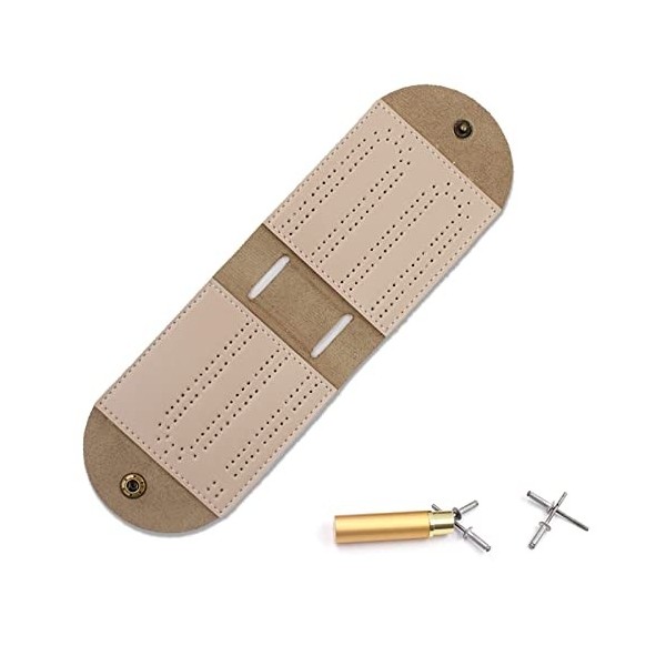 LOKOO 5 Pcs société Cribbage - Planche Cribbage en Cuir Classique à 2 Rails avec 4 Pinces à Cribbage | Ensemble Poche société