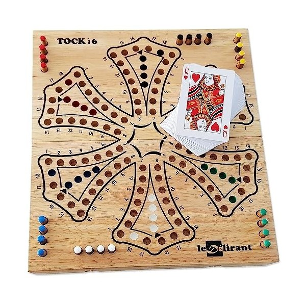 TOC Jeu de TOCK à 6 en bois dhévéa massif fabrication artisanale écoresponsable. Marque Française Le DÉLIRANT 28x25cm jeux d