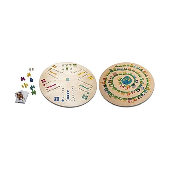 Plateau de Jeux de Societe en Bois 3 en 1 : oie, Ludo, toc - Plateau geant XXL 45 cm - Jeu Classique Famille - Coffret Multi-