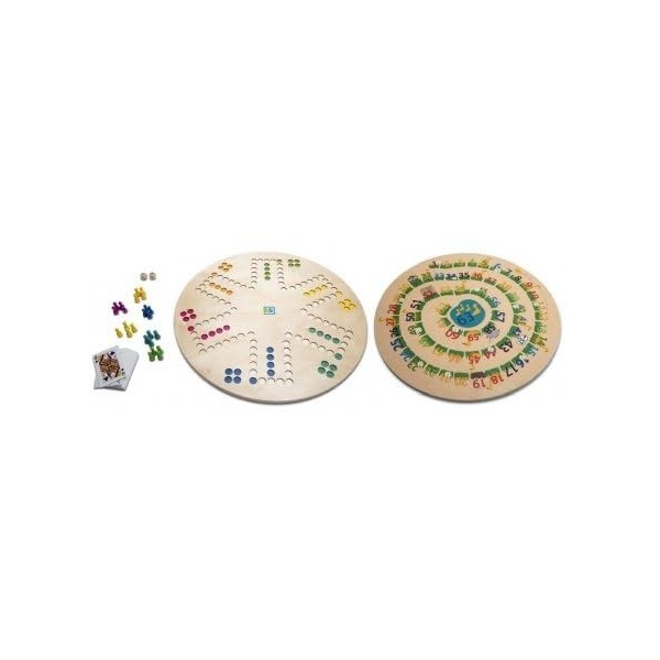 Plateau de Jeux de Societe en Bois 3 en 1 : oie, Ludo, toc - Plateau geant XXL 45 cm - Jeu Classique Famille - Coffret Multi-