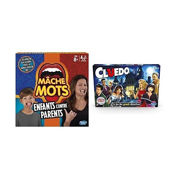 Hasbro Lot Jeux de société Gaming, Mâche Mots Enfants Contre Parents + Cluedo, à partir de 8 Ans, Version française