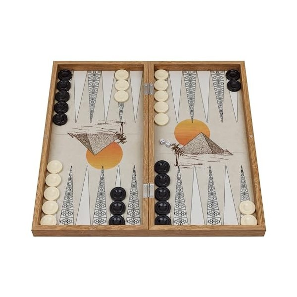 HBS GAMES Midnight Pearl Design Backgammon Stratégie Jeu de société Jeu de dés 48 cm en bois avec pions acryliques amis et ad