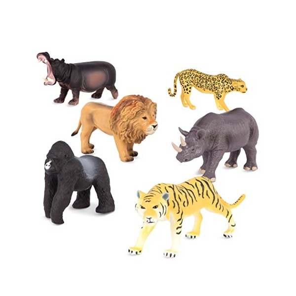 Terra by Battat AN6062BZ - Set de 6 Figurines Animaux Sauvages Réalistes en Plastique - Inclut Lion - Tigre - Jaguar - Hippop