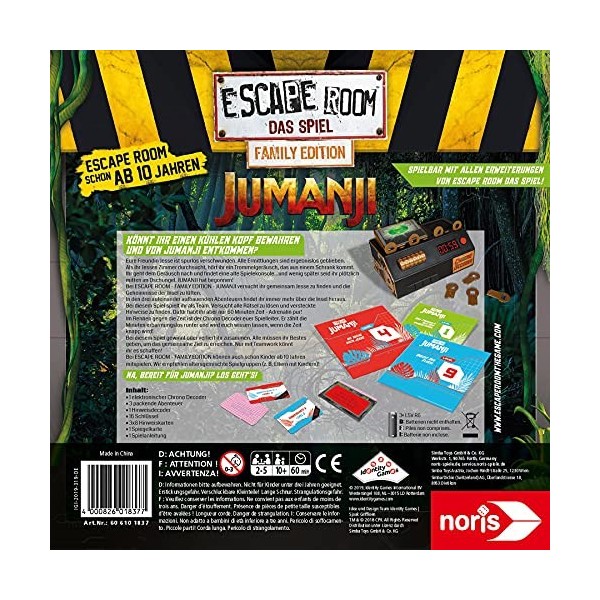 Noris Escape Room Jumanji Édition familiale Jeu de société pour Adultes et Enfants à partir de 10 Ans - avec 3 énigmes et 1