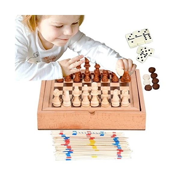 Awful Jeu de société, Ensemble de Jeu de société Durable avec échecs, Dominos, bâton de sélection, Dames, Cadeau de Jeu de so