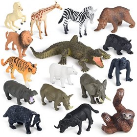 ELECLAND 16Pcs Jungle Zoo Animals Figurines, Safari Animal Figures Jouets, Woodland Animal Figures, Mini Animal Cake Toppers 