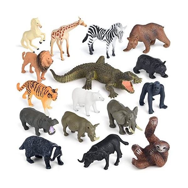 ELECLAND 16Pcs Jungle Zoo Animals Figurines, Safari Animal Figures Jouets, Woodland Animal Figures, Mini Animal Cake Toppers 