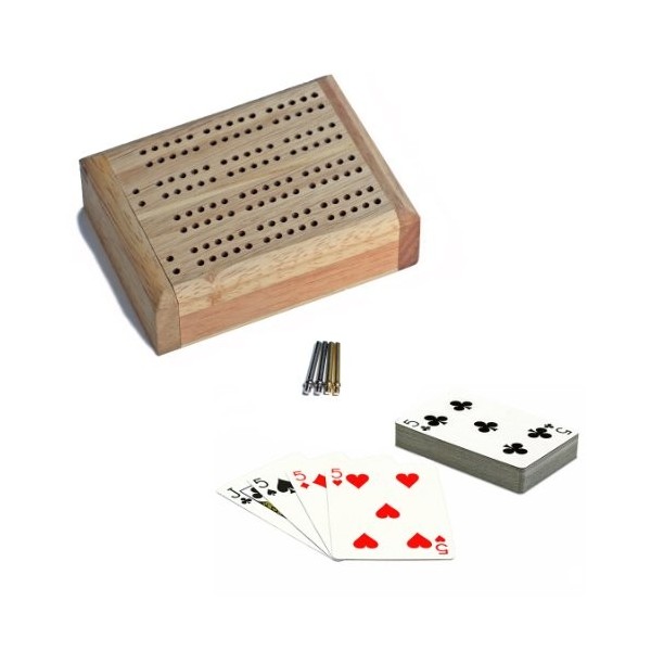 WE Games Mini Travel Cribbage Set - Solid Wood 2 Track Board with Swivel Top and Storage for Cards and Metal Pegs by WE Games