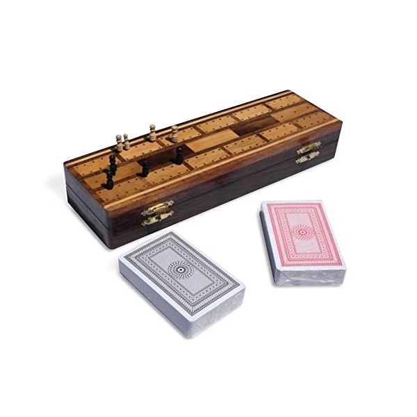 Wooden Cribbage Board with pegs and Two Packs of Playing Cards