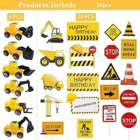 Yuragim Lot de 26 mini pelleteuses pour enfants - Décoration de gâteau - Véhicules de construction - Décoration de gâteau pou