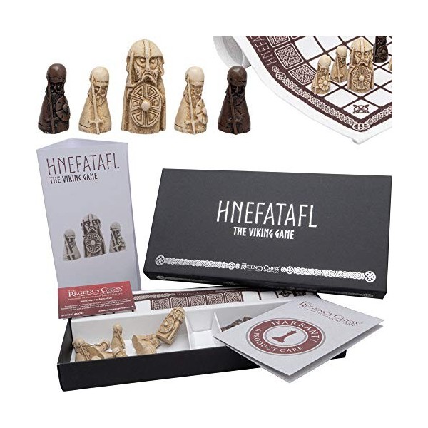 The Regency Chess Company Hnefatafl – Le jeu Viking comprend un plateau de jeu en lin avec des pièces de jeu Viking en résine