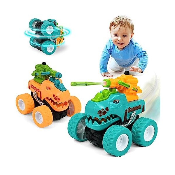 FORMIZON Monster Truck, Lot de 2 Jouets Voiture Monstre à Partir, Voitures Jouets à Inertie Rotation à 360°, Friction Pull Ba