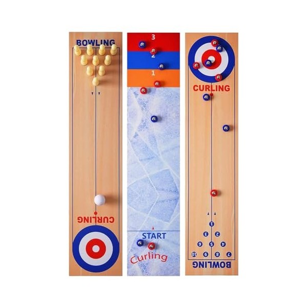 Fiorky Ensemble de Table de Jeu de Palets de Bowling avec Tapis de Jeu Spacieux Jeu de Bowling de Curling Jeu de Curling de T