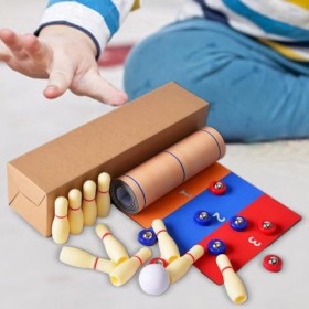 Qoier Ensemble de Table de Jeu de Palets de Bowling avec Tapis de Jeu Spacieux Jeu de Bowling de Curling Jeu de Curling de Ta