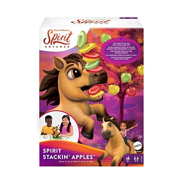 Mattel Games Spirit EmpilPommes, jeu de société consistant à empiler des pommes sur le nez du cheval, 2 à 4 joueurs, pour en