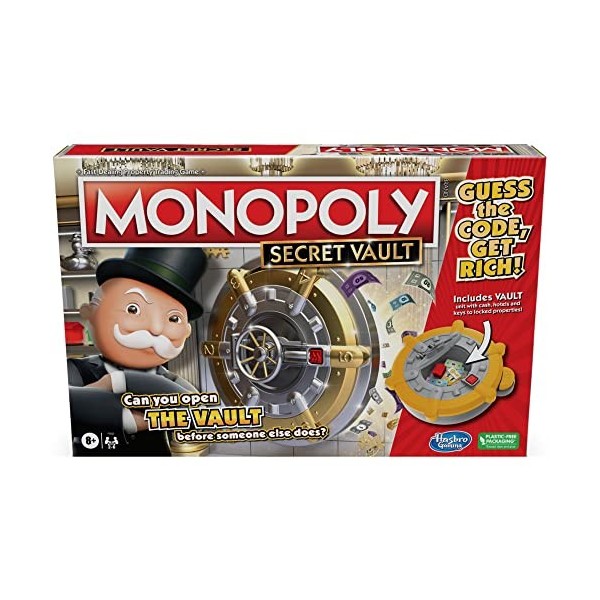 Monopoly Jeu de société Secret Vault pour Enfants à partir de 8 Ans, Jeu de société Familial pour 2 à 6 Joueurs, Comprend Un 