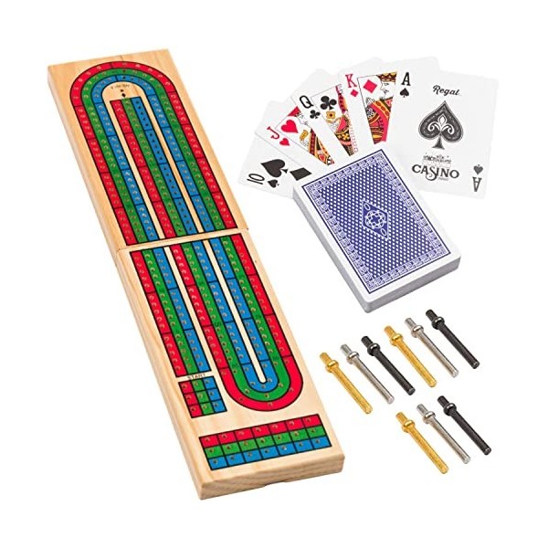 Regal Games - Ensemble de planches de cribbage traditionnelles en bois - Jeu de table classique - Comprend 1 plateau de jeu e