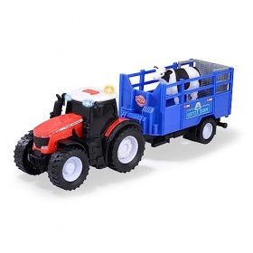 Dickie - Tracteur Massey Ferguson 26cm - Remorque et Accessoires - Fonctions Sonores et Lumineuses - Jouet Enfant - Dès 3 Ans