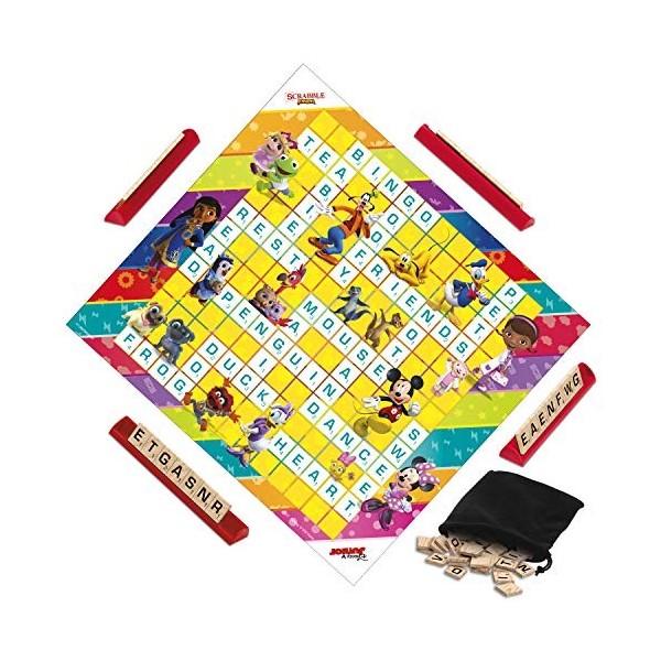 Scrabble Junior : Disney Junior Edition Jeu de société, plateau de jeu double face, jeu assorti et jeu de mots exclusivité A