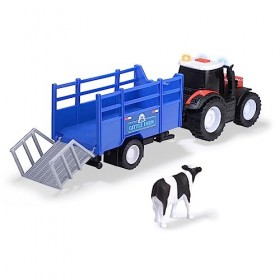 Dickie - Tracteur Massey Ferguson 26cm - Remorque et Accessoires - Fonctions Sonores et Lumineuses - Jouet Enfant - Dès 3 Ans