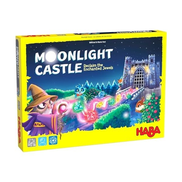 HABA 306483 Moonlight Castle Un jeu magique de collection et de glissement pour 2 à 4 héros, à partir de 5 ans, version angla