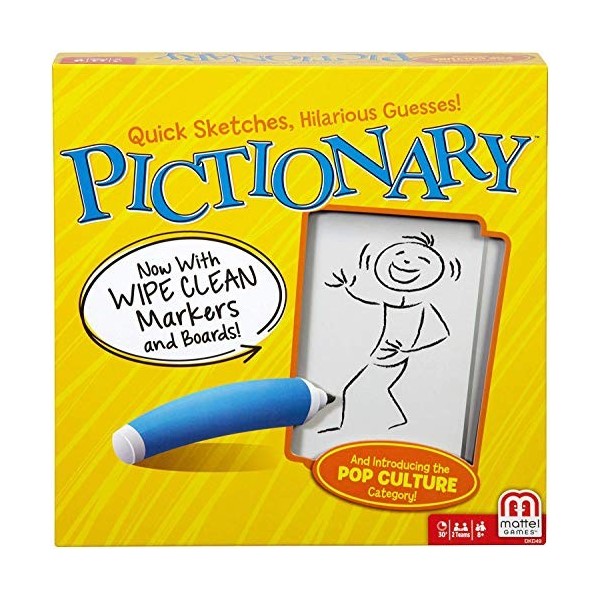 Pictionary Drawing Game, Board Game for Family, Kids, Teens and Adults, White Boards, Markers, Adult and Junior Clue Cards, G