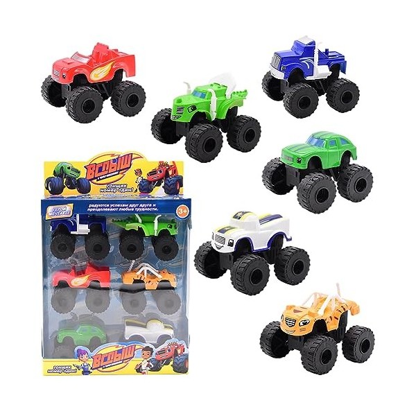 Monster Machines Jouet, 6 PCS Monstter Truck Set Camions pour Figurines Voitures de Course pour Enfants Inertie Voiture Jouet