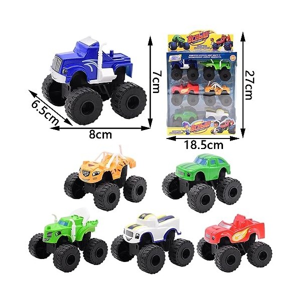 Monster Machines Jouet, 6 PCS Monstter Truck Set Camions pour Figurines Voitures de Course pour Enfants Inertie Voiture Jouet