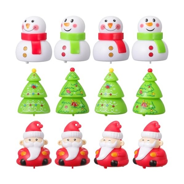 Sinmoe 12 Voitures de Noël à Tirer Mini Voiture de Course en Plastique Voitures Miniatures de Bonhomme de Neige Sapin de Noël