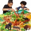 BUYGER 58 Pièces Figurine Animaux de la Jungle Jouet avec Tapis de Jeu, Grande Taille de Animaux Sauvages Cadeau Educatif pou